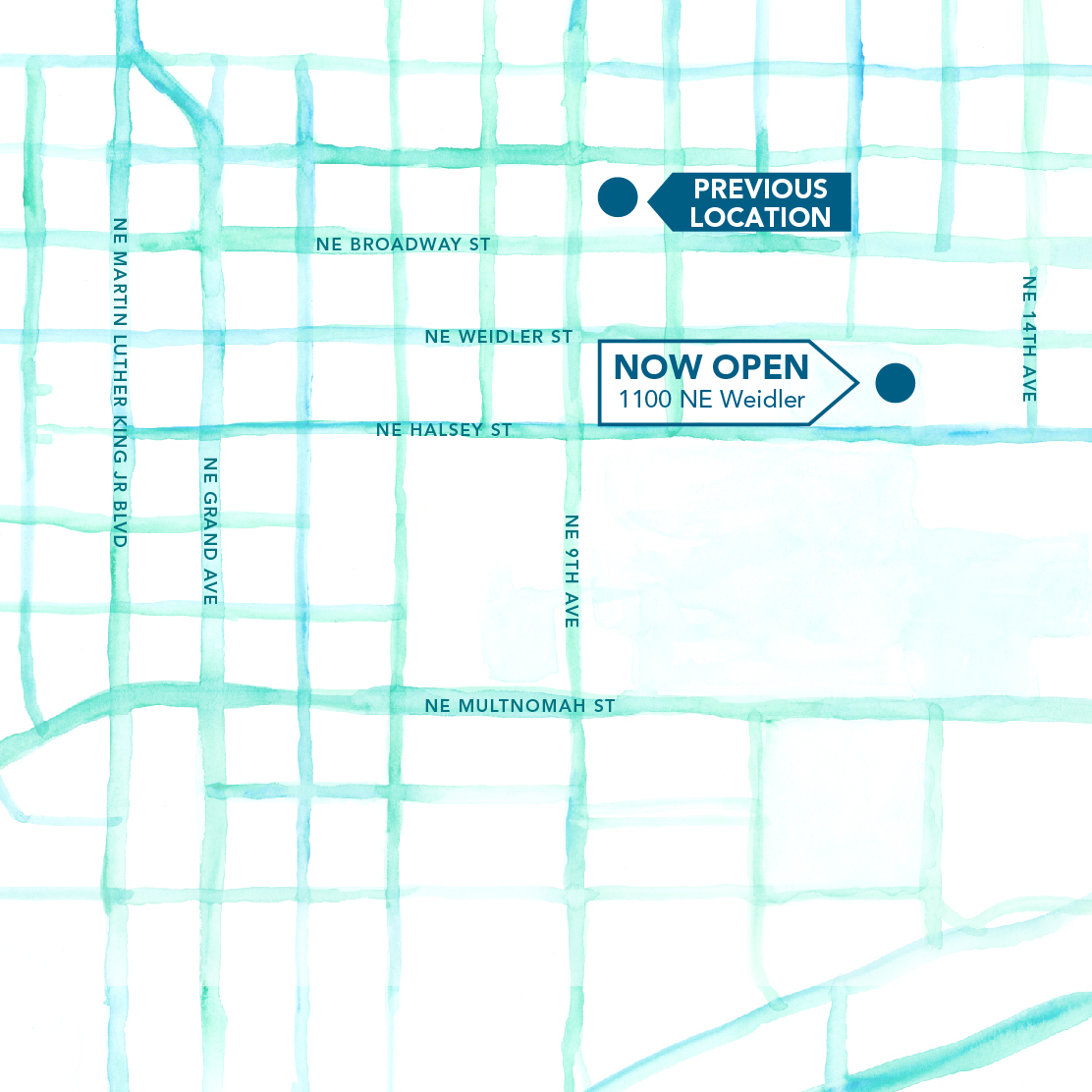Artistic rendered map of Lloyd Center area showing former OnPoint Lloyd Center branch location and new location.