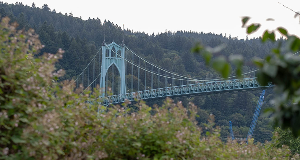 St. Johns Bridge with Forest Park in the background