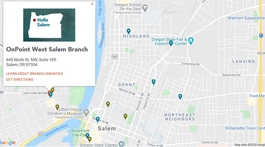 Image of Google map with West Salem Branch highlighted.