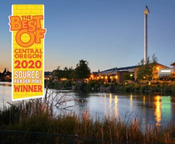 Image of old mill in Bend with logo: The Best of Central Oregon 2020 Source Weekly Reader Poll Winner