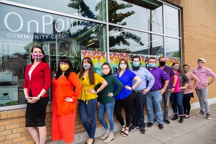 OnPoint employees show their Pride outside of the OnPoint Hawthorne Branch