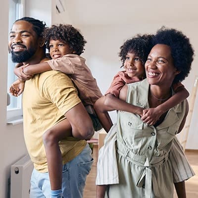 A happy family in their new home.