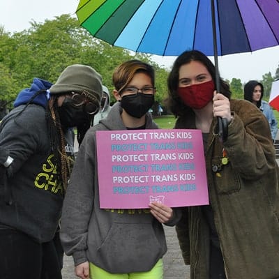 Sign that says protect trans rights for Basic Oregon Rights
