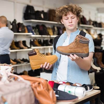 teenager-shopping-for-shoes-looking-at-two-boot