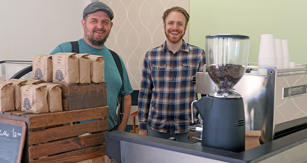 Rocky Butte Business Spotlight_James and Bryan roasting coffee