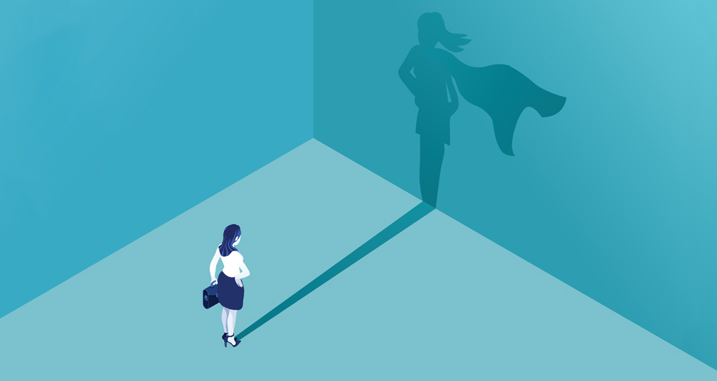 Spotlight Interviews with Our Recent Accelerated Platform Training Graduates_illustration how businesswoman looking at her shadow in the form of a superhero