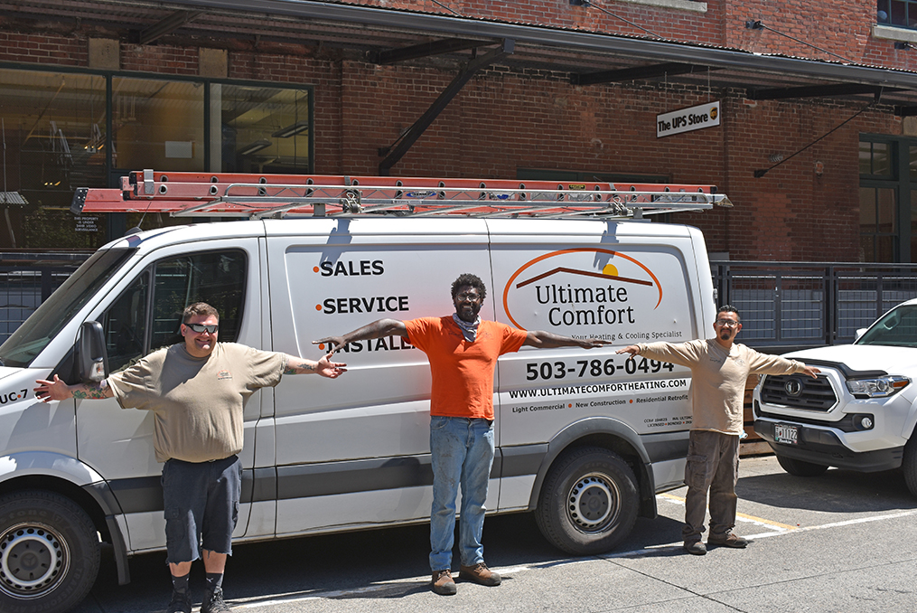 Ultimate Comfort Brings Quality Service to Portland and SW Washington_Ultimate Comforst social distant install team in front of van photo