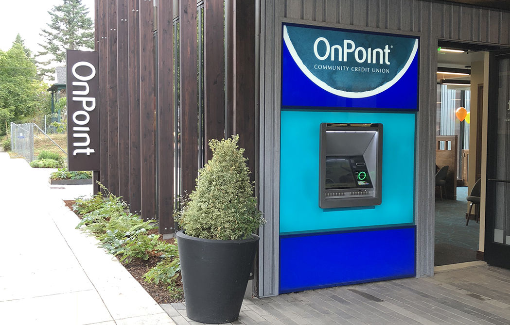Exterior of OnPoint Fremont and Williams branch, including ATM