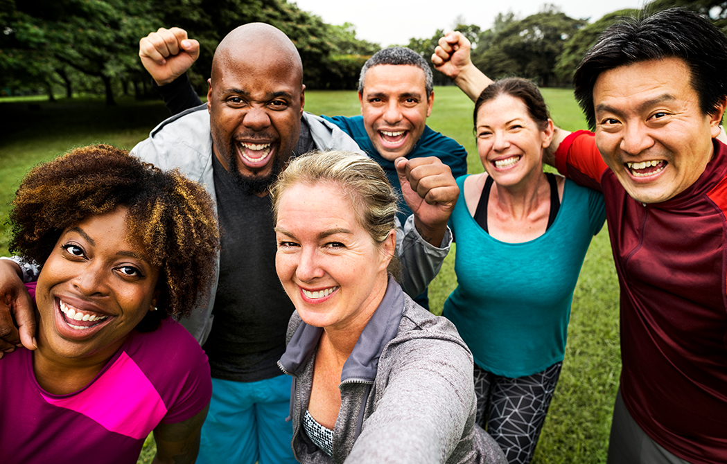 Financial Health Check hero_Group selfie_working out together and getting financially fit