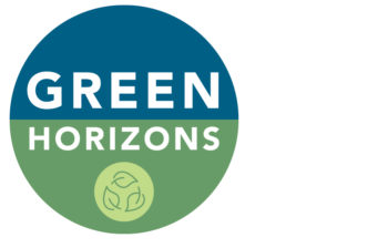 Green Horizons logo, blue and green with leaf icon
