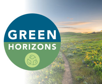 Field of wild yellow flowers with OnPoint's Green Horzons logo