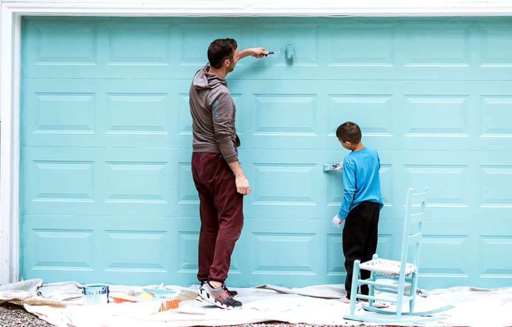 Father and son painting garage blue onpoint community credit union HELOC home equity line of credit portland washington eugene bend redmond