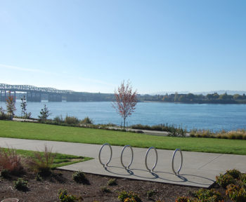 Vancouver Waterfront with view of Columbia River and I-5 Bridge