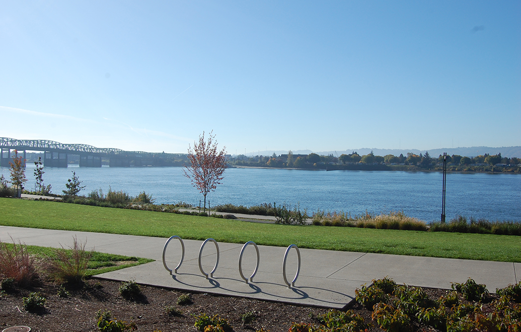 Vancouver Waterfront with view of Columbia River and I-5 Bridge