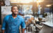 Young man behind the counter at a small business franchise location.