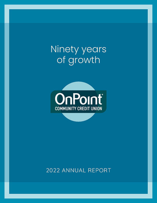 OnPoint 2022 Annual Report cover: Ninety years of growth.