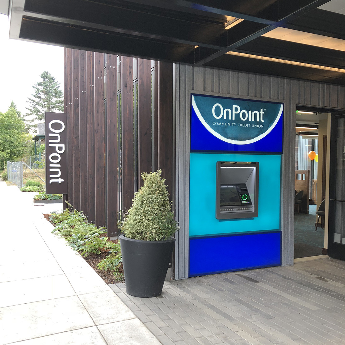 Exterior of OnPoint Fremont & Williams Branch, including ATM