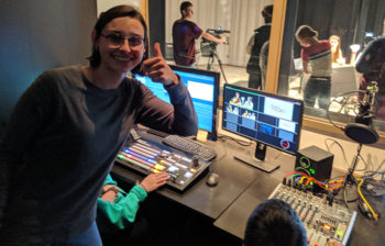 Photo of students in the Sandy High School Pioneer Digital Media Sports Broadcasting program