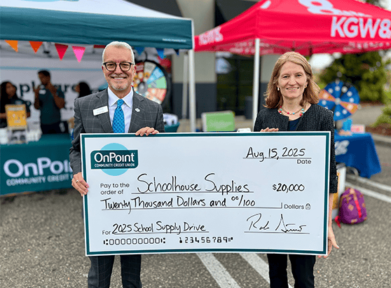 School supply drive 2025 check presentation onpoint community credit union KGW