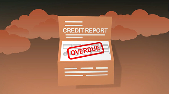 Illustration of credit report with overdue stamp