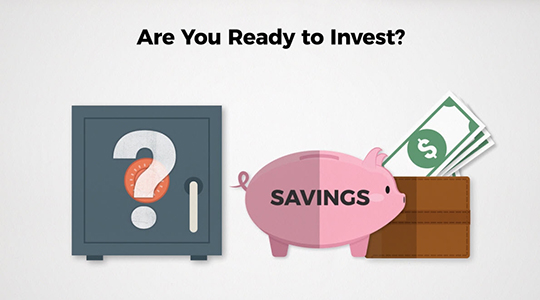 Illustration of safe, piggy bank and wallet, with title "Are you ready to invest?"