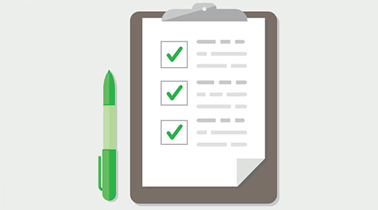 Illustration of green pen next to clipboard with checklist.