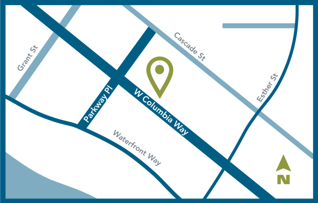 Illustrated map of Vancouver Waterfront area with pin showing OnPoint location