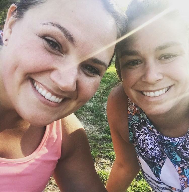 aimee and kelly run together for fun selfie