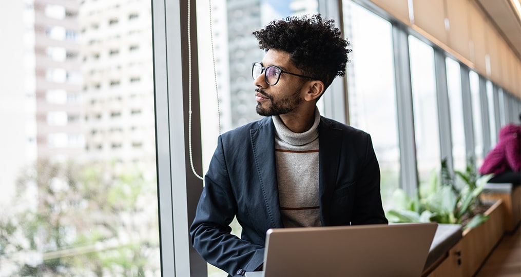 business man looking outside