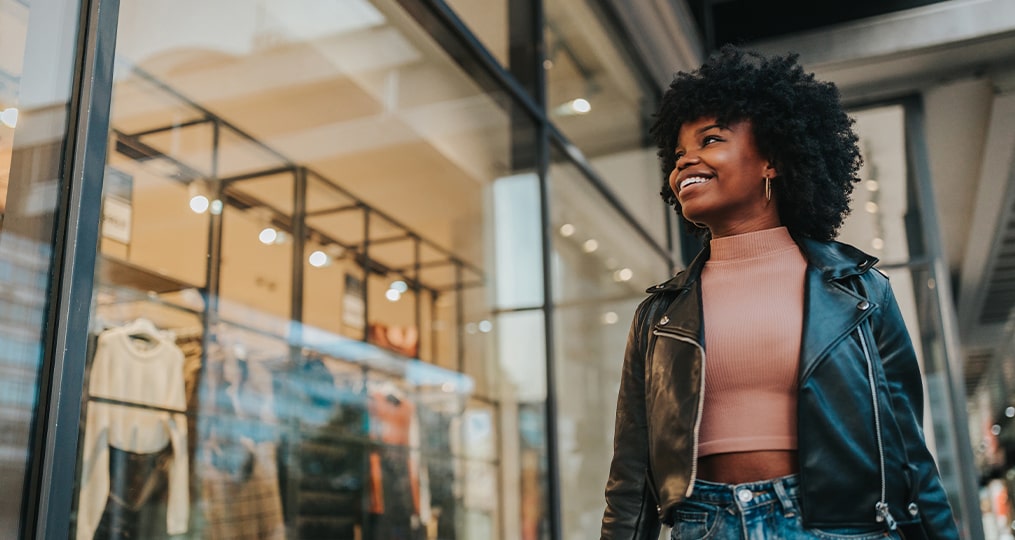 young woman out shopping in the city