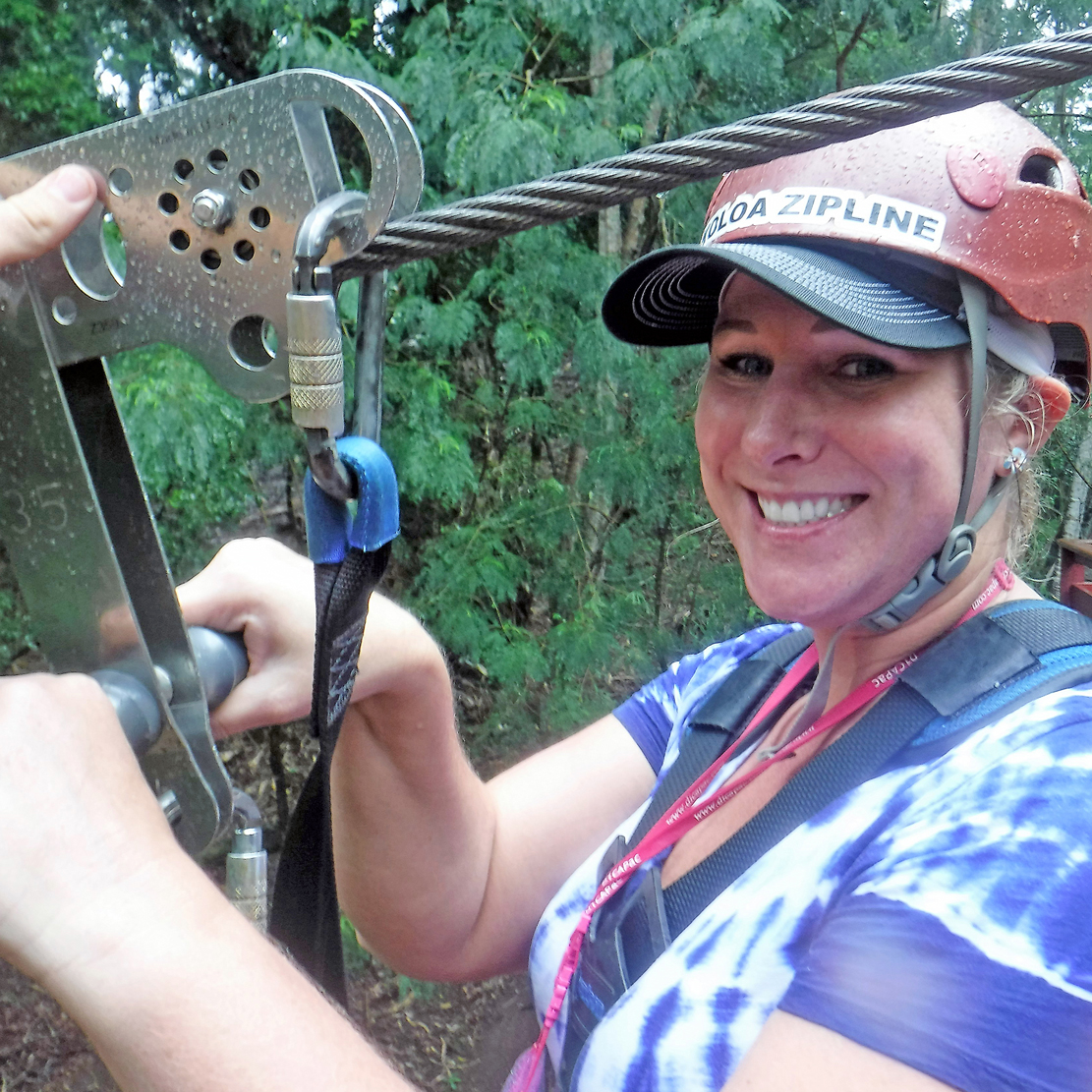 Mary getting over her fears and going down a zipline