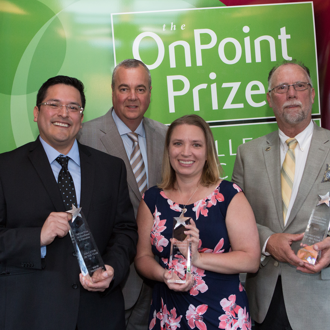 Rob Stuart with some of the 2017 Winners for the OnPoint Prize for Excellence in Education