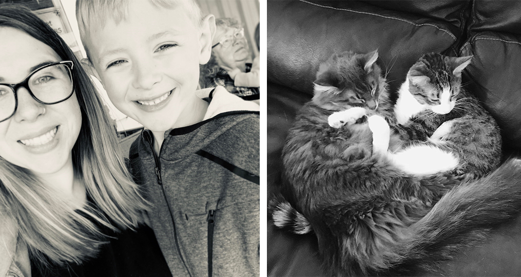 employee spotlight with Andrea Belz_Andrea with her son and two cats