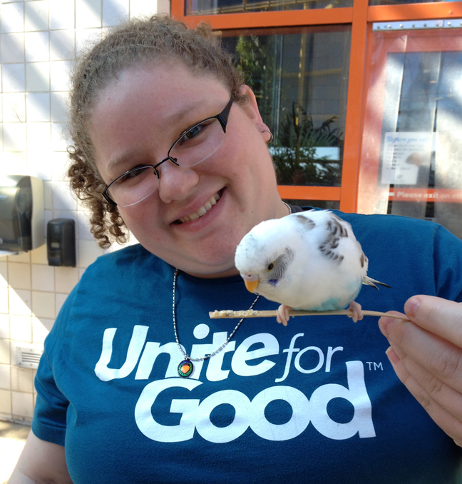 Meghan holding a bird