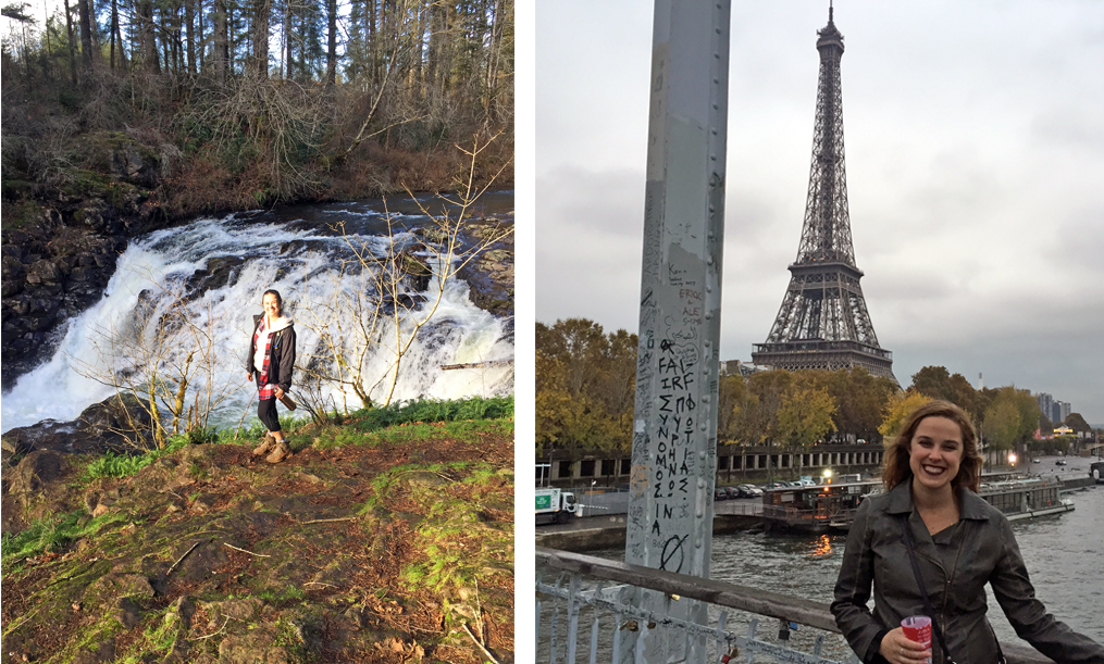 Francesa at a waterfall and visiting Paris