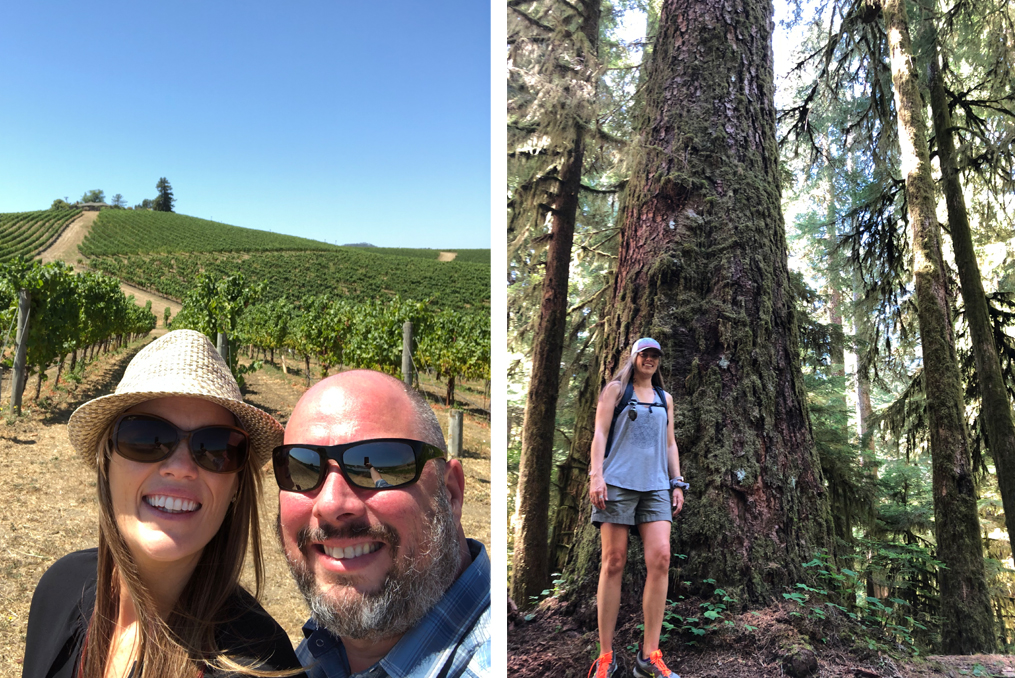 Heather Kesterson Employee Spotlight_Heather hiking and visiting a Pacific Northwest winery