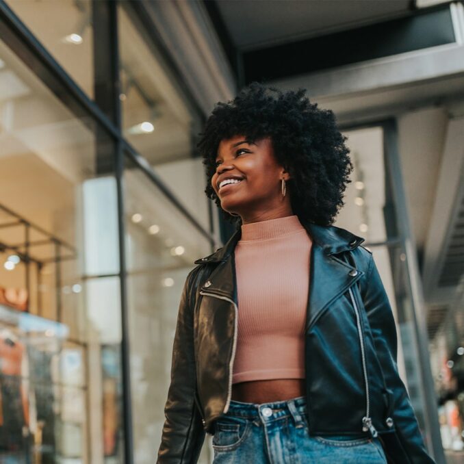young woman out shopping in the city