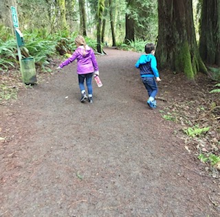 Aimee's two children hiking a local oregon trail