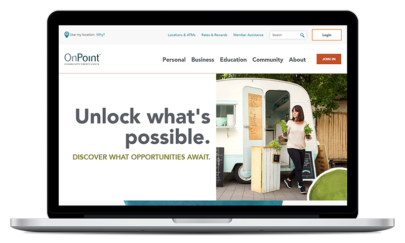 Screenshot of the new OnPointCU.com homepage