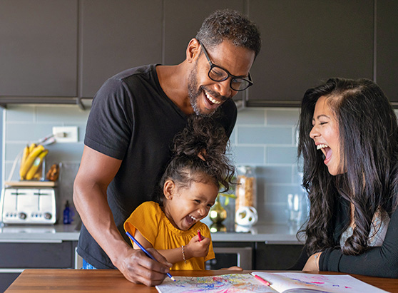 family coloring in kitchen