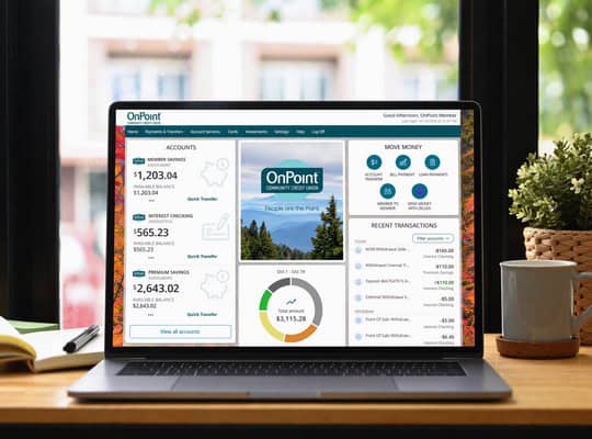 OnPoint modern experience digital banking desktop