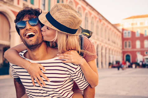 young couple traveling in europe